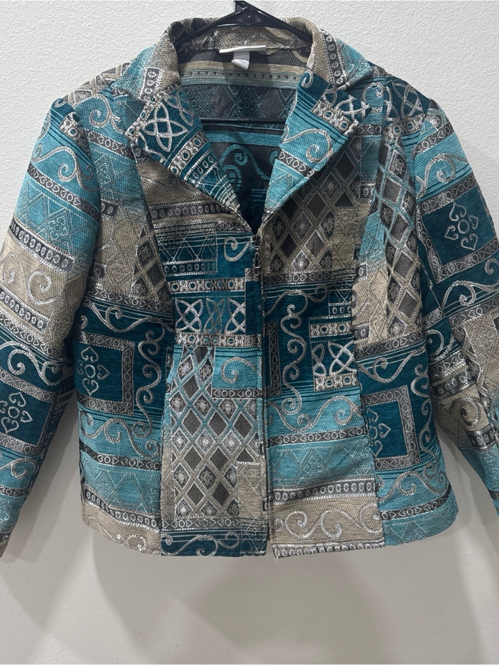 Dressbarn Jacket Tapestry Colorful Abstract Full Zip Size XL Art To Wear